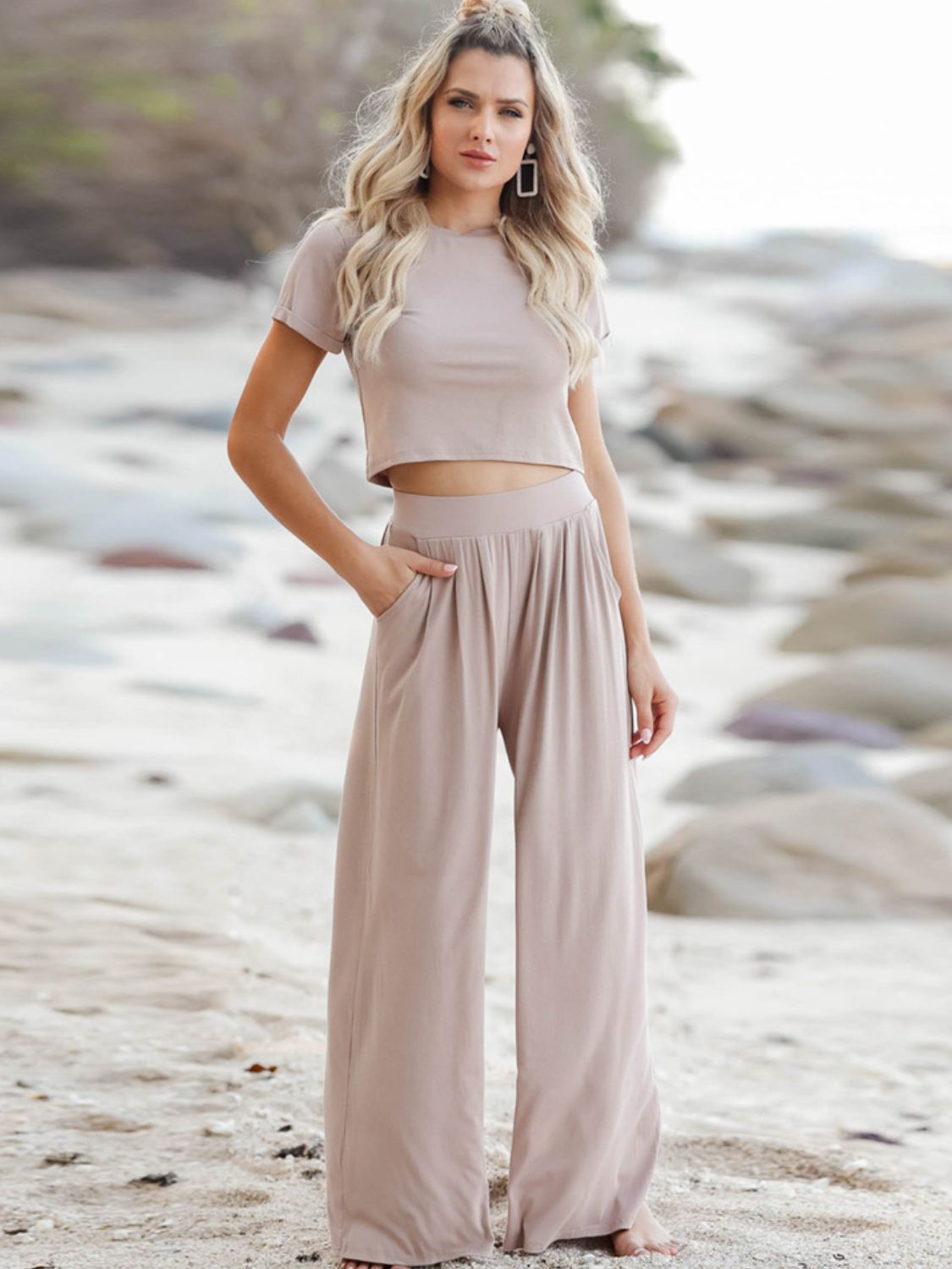 Short Sleeve T-Shirt and Wide Leg Pants Set-Teresa&#39;s Fashionista LLC