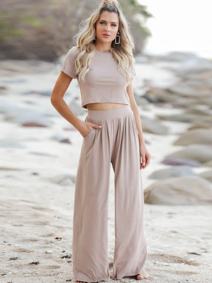 Short Sleeve T-Shirt and Wide Leg Pants Set-Teresa&#39;s Fashionista LLC