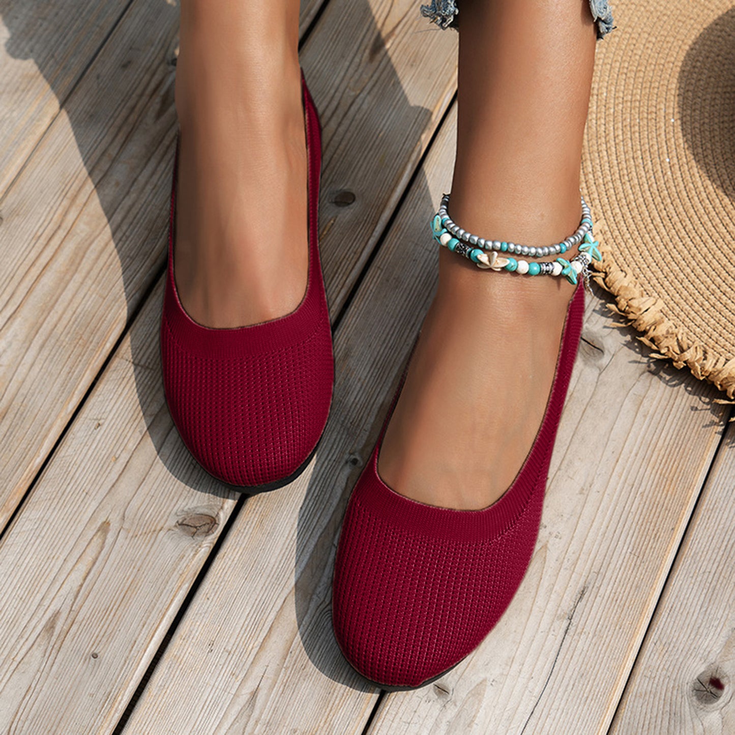 Round Toe Knit Ballet Flats-Teresa&#39;s Fashionista LLC