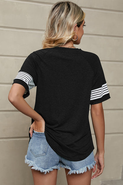 Striped Round Neck Short Sleeve T-Shirt-Teresa&#39;s Fashionista LLC