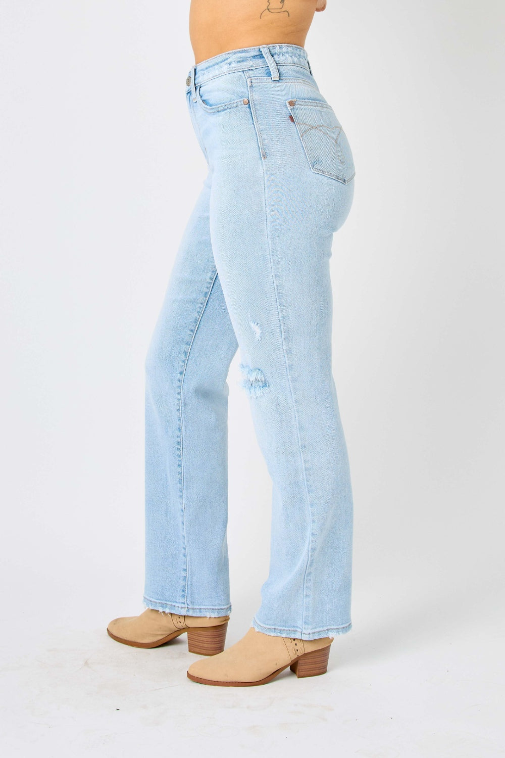 Judy Blue Full Size High Waist Distressed Straight Jeans-Teresa&#39;s Fashionista LLC