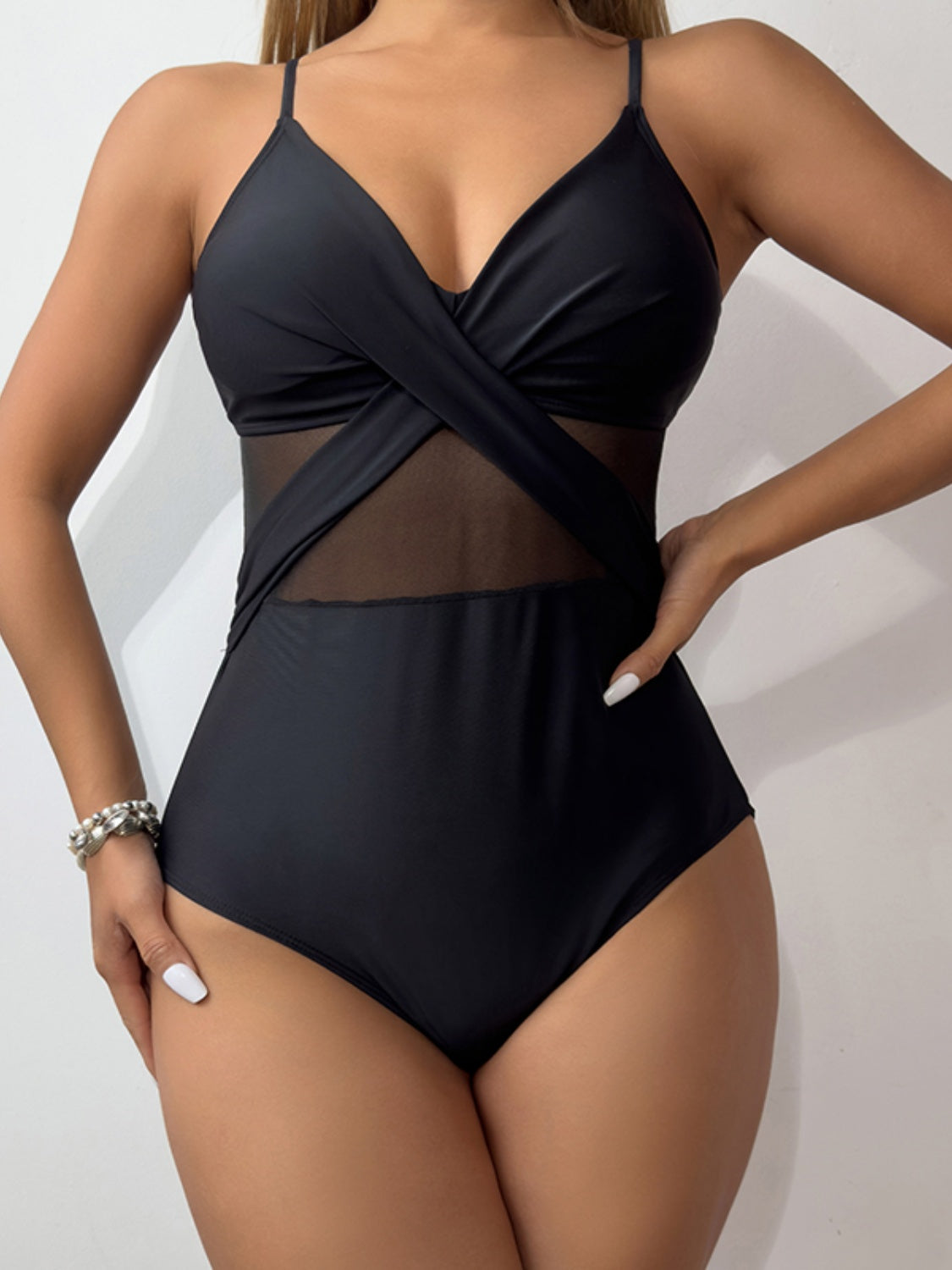 V-Neck Spaghetti Strap One-Piece Swimwear-Teresa&#39;s Fashionista LLC