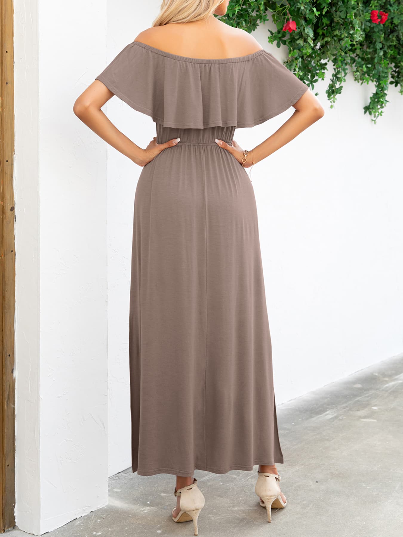 Off-Shoulder Slit Maxi Dress-Teresa&#39;s Fashionista LLC