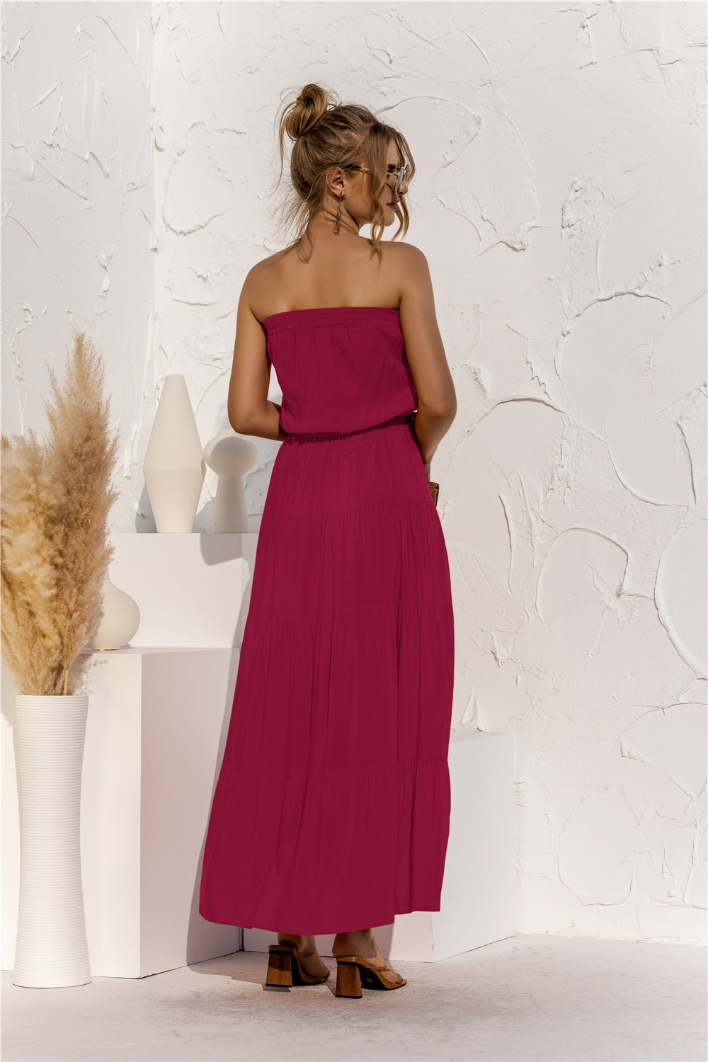 Strapless Tie Waist Tiered Maxi Dress-Teresa&#39;s Fashionista LLC