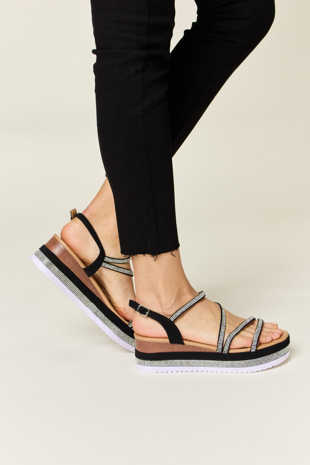 Forever Link Rhinestone Strappy Wedge Sandals-Teresa&#39;s Fashionista LLC