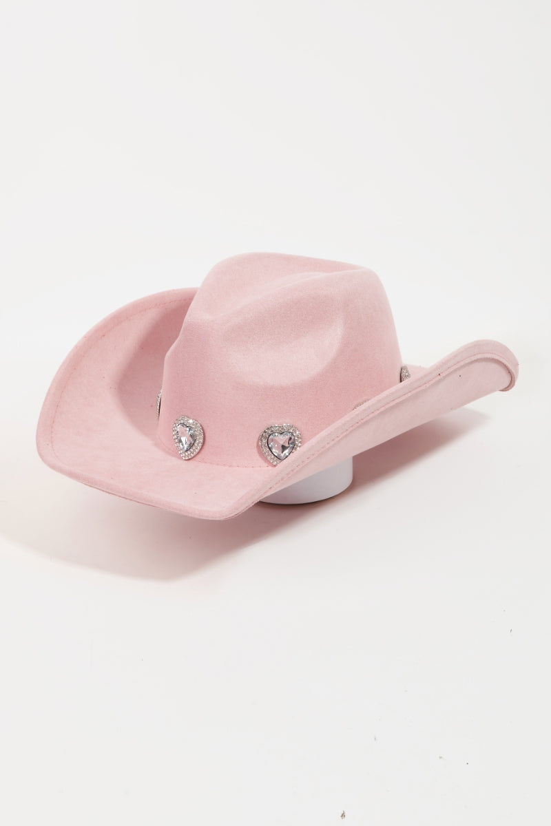 Fame Rhinestone Pave Heart Cowboy Hat-Teresa&#39;s Fashionista LLC