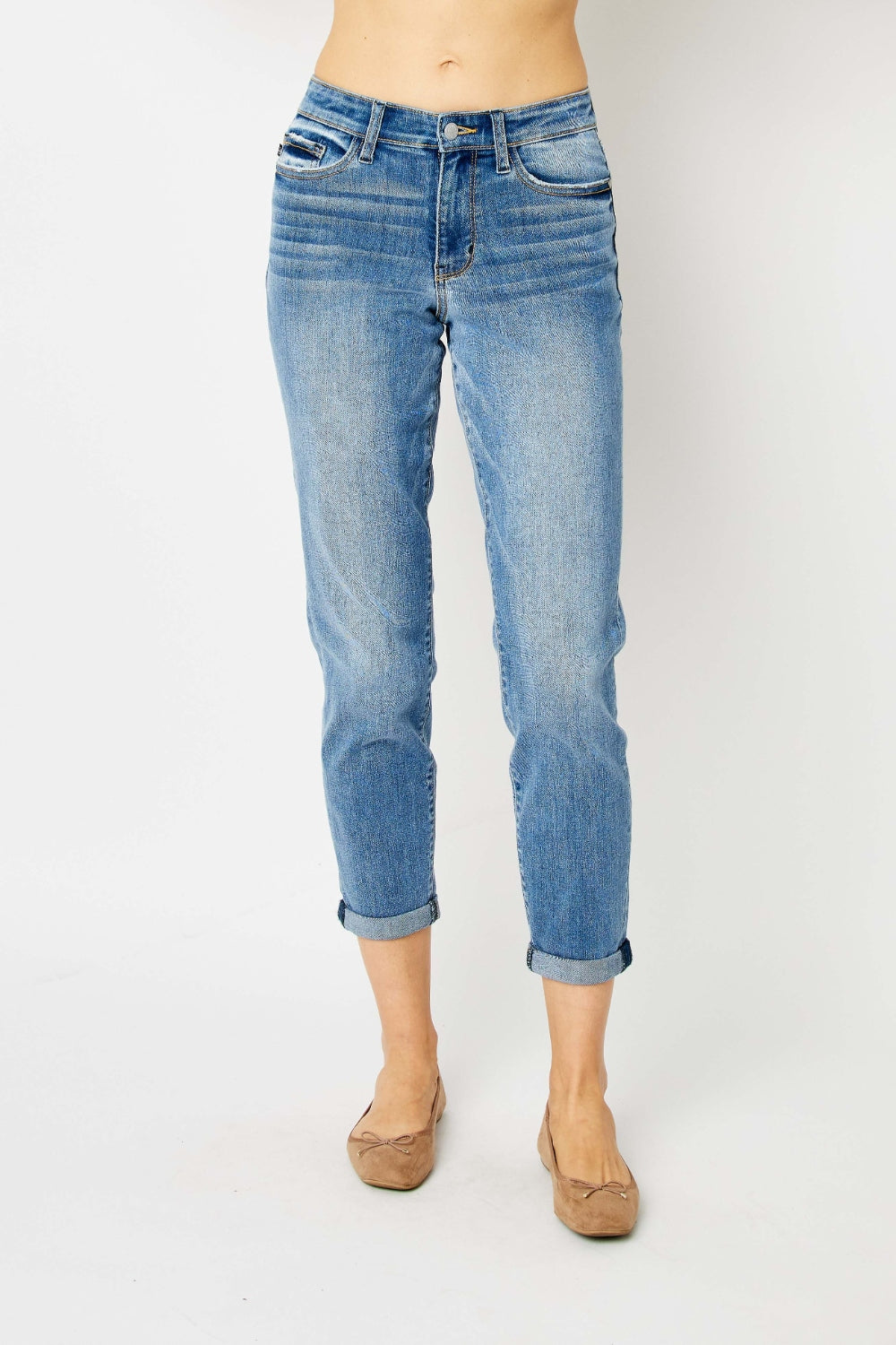 Judy Blue Full Size Cuffed Hem Slim Jeans-Teresa&#39;s Fashionista LLC