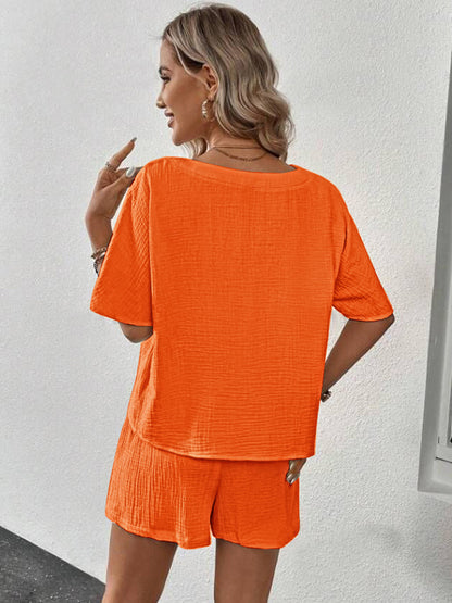 V-Neck Half Sleeve Top and Shorts Set-Teresa&#39;s Fashionista LLC