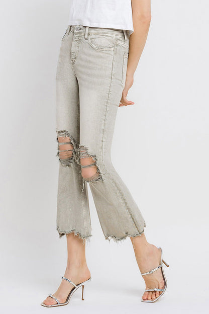 Lovervet Distressed Raw Hem Cropped Flare Jeans