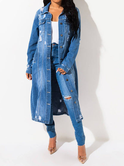 Long Sleeve Raw Hem Denim Jacket-Teresa&#39;s Fashionista LLC