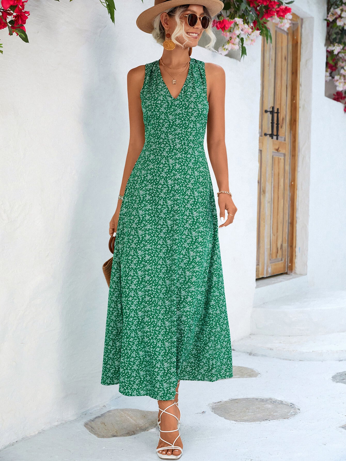 Printed Open Back Sleeveless Maxi Dress-Teresa&#39;s Fashionista LLC