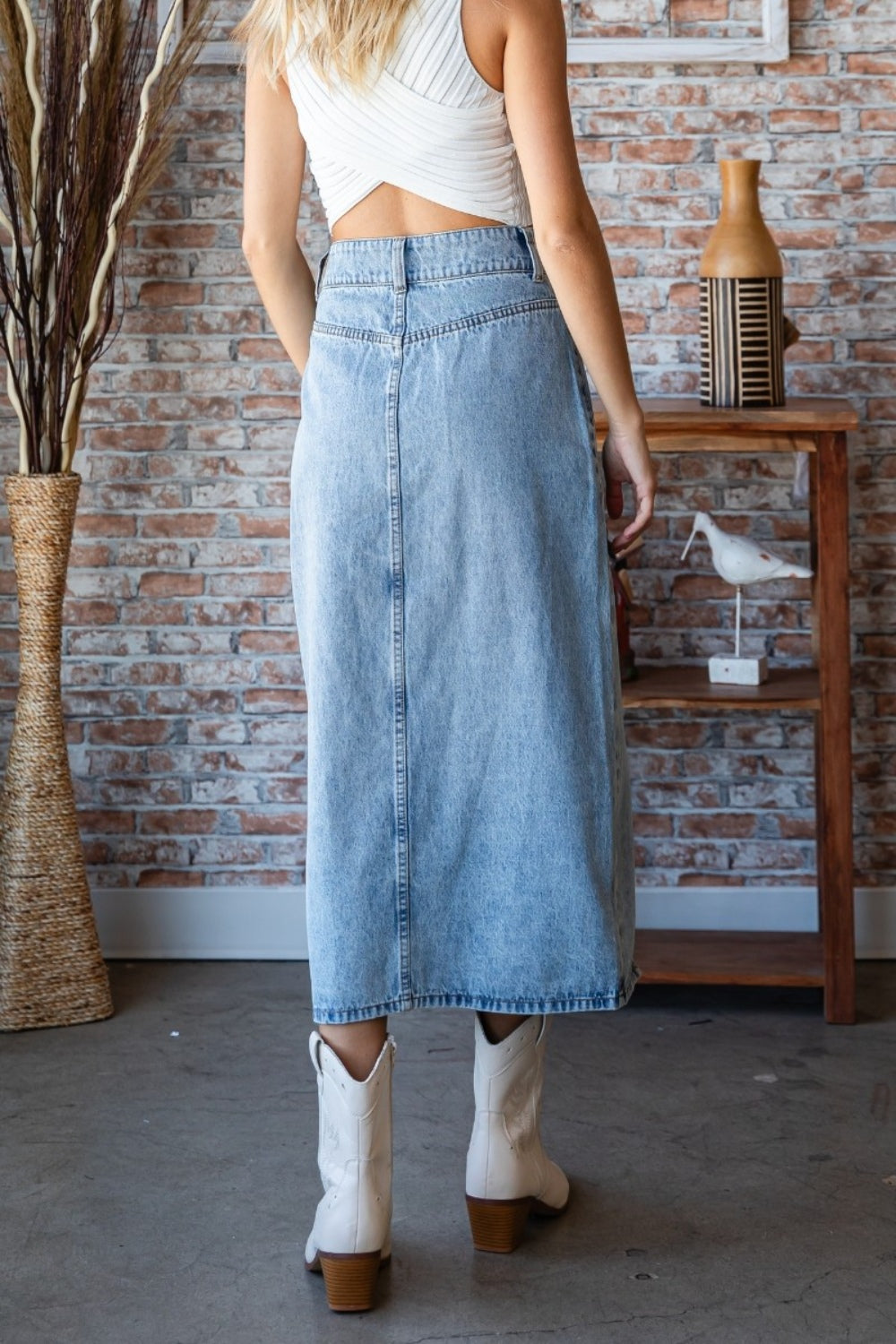 Veveret Slit Mid Rise Waist Denim Skirt-Teresa&#39;s Fashionista LLC