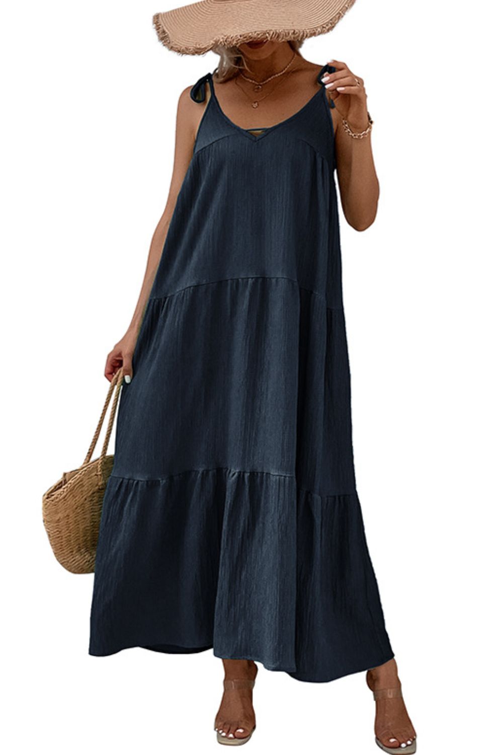 Tie-Shoulder Tiered Maxi Dress-Teresa&#39;s Fashionista LLC