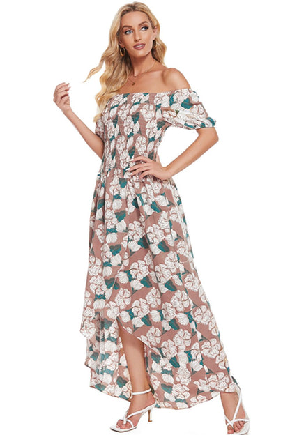 Floral Off-Shoulder Slit Maxi Dress-Teresa&#39;s Fashionista LLC