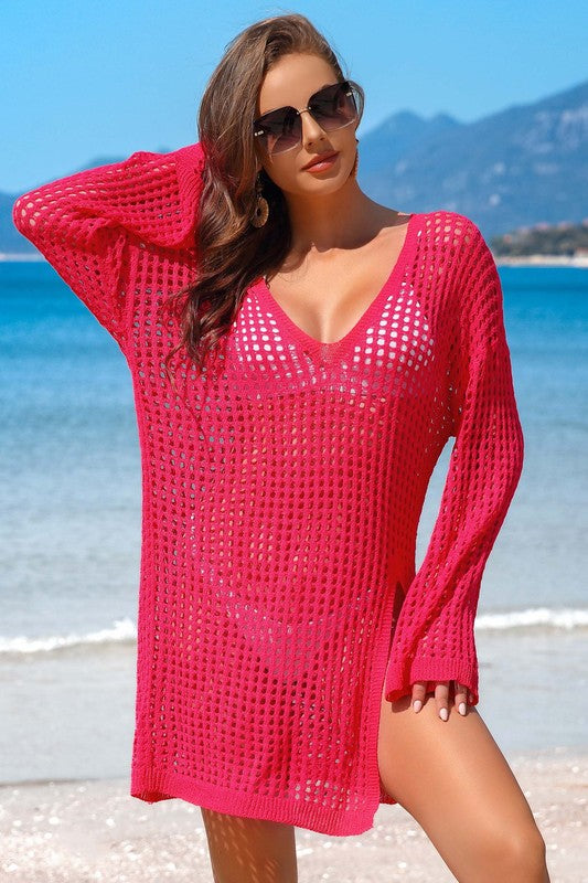 Crochet Side Split Beach Coverups Swimwear Dress-Teresa&#39;s Fashionista LLC