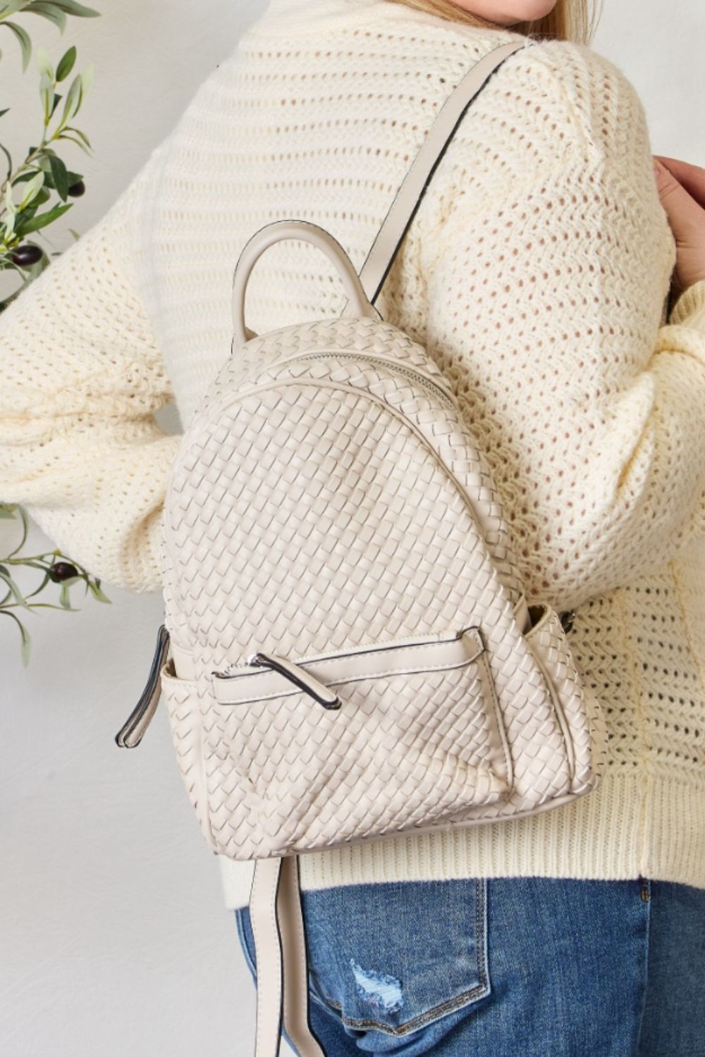 SHOMICO PU Leather Woven Backpack-Teresa&#39;s Fashionista LLC