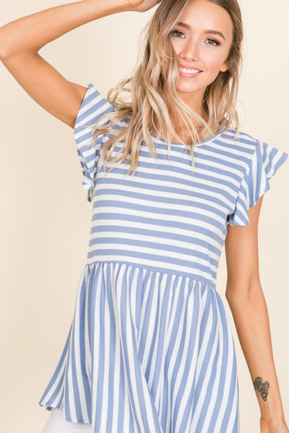 BOMBOM Striped Round Neck Blouse-Teresa&#39;s Fashionista LLC