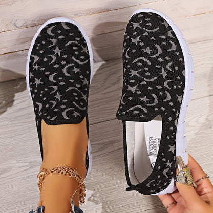 Star & Moon Pattern Flat Loafers-Teresa&#39;s Fashionista LLC