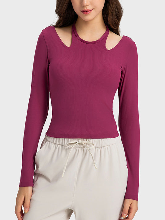 Halter Neck Long Sleeve Sporty Top-Teresa&#39;s Fashionista LLC