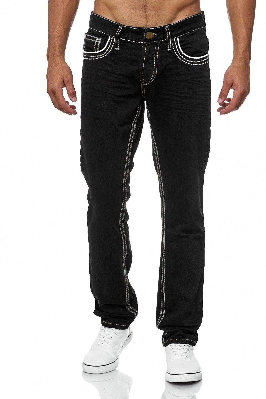 Men Jeans With Pockets Straight Pants Business Casual Daily Streetwear Trousers Men's Clothing-Teresa&#39;s Fashionista LLC