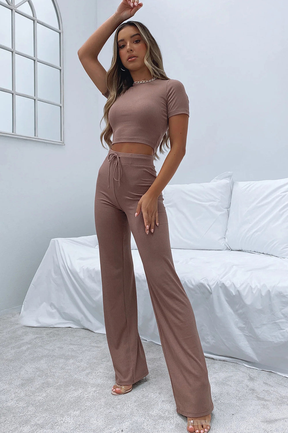 Round Neck Short Sleeve Top and Pants Set-Teresa&#39;s Fashionista LLC