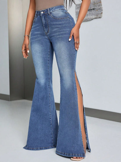 Slit Flare Jeans with Pockets-Teresa&#39;s Fashionista LLC