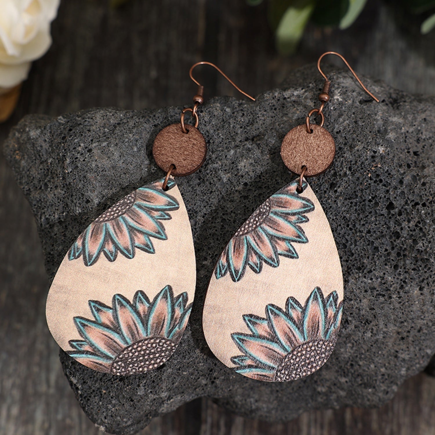 Wooden Iron Hook Dangle Earrings-Teresa&#39;s Fashionista LLC