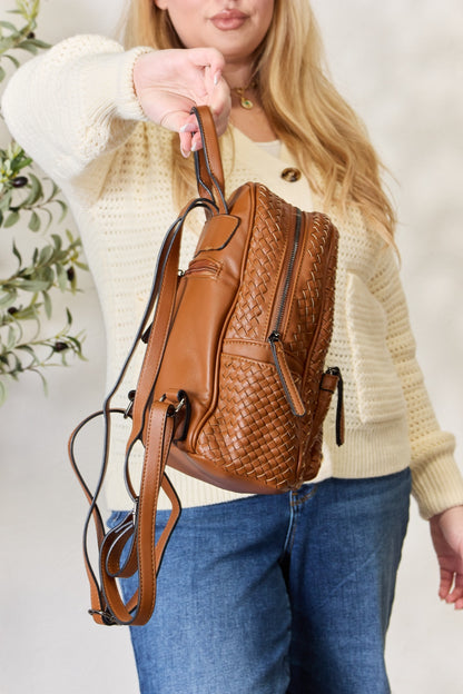 SHOMICO PU Leather Woven Backpack-Teresa&#39;s Fashionista LLC