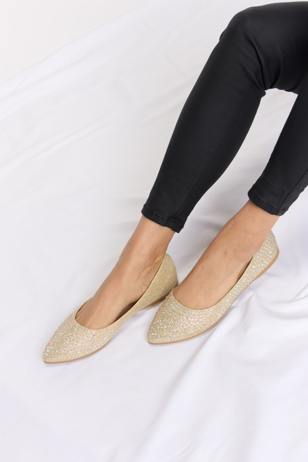 Forever Link Rhinestone Point Toe Flat Slip-Ons-Teresa&#39;s Fashionista LLC