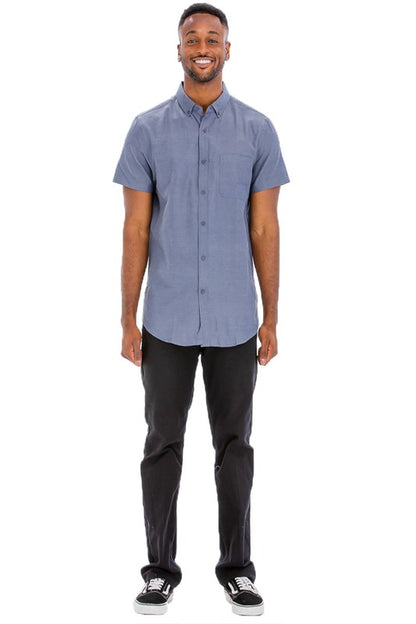 Weiv Men's Casual Short Sleeve Solid Shirts-Teresa&#39;s Fashionista LLC