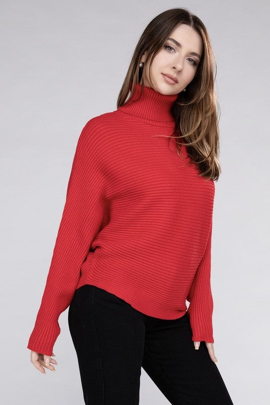 Viscose Dolman Sleeve Turtleneck Sweater-Teresa&#39;s Fashionista LLC