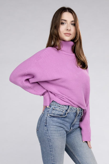 Viscose Dolman Sleeve Turtleneck Sweater-Teresa&#39;s Fashionista LLC