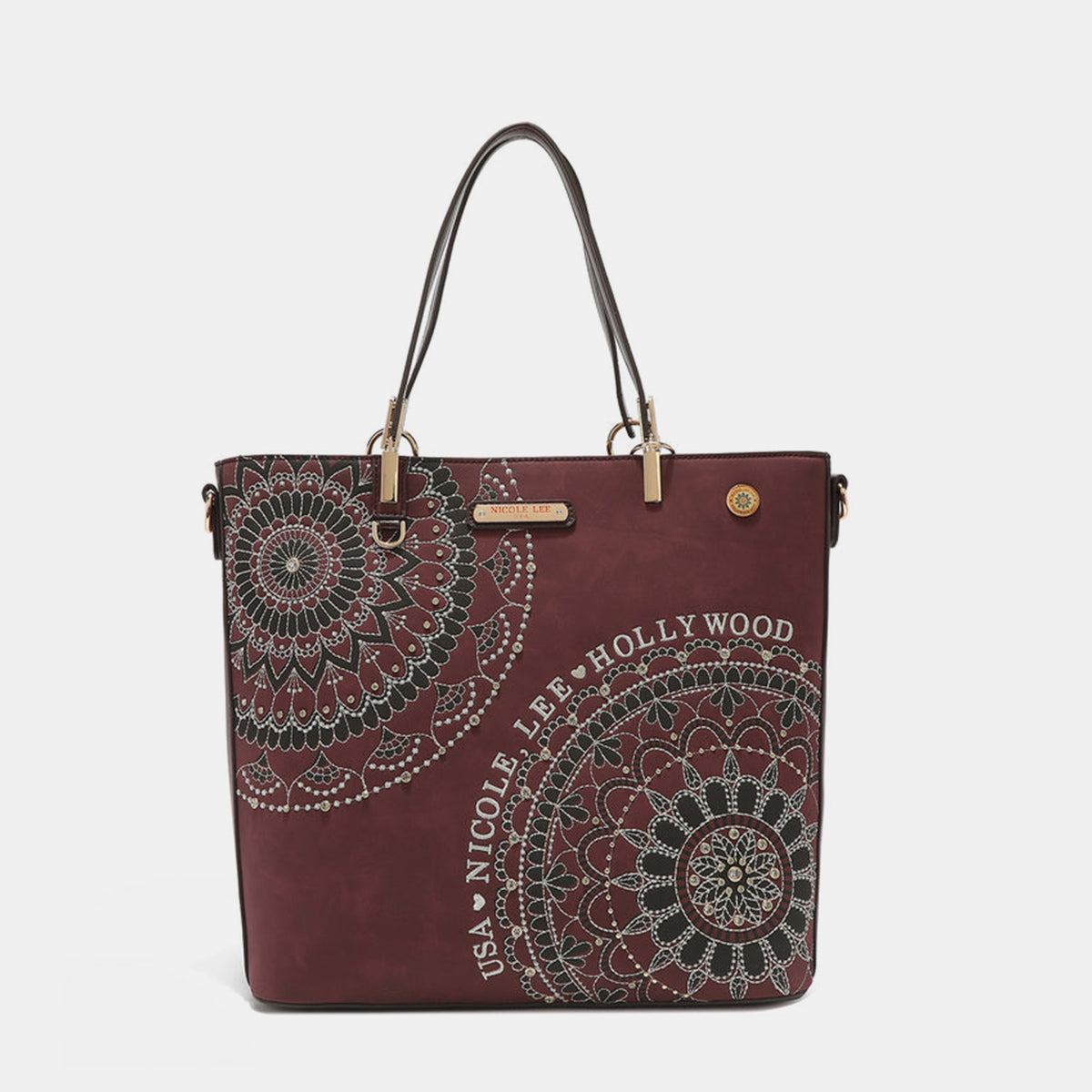 Nicole Lee USA Metallic Stitching Embroidery Inlaid Rhinestone Tote Bag-Teresa&#39;s Fashionista LLC