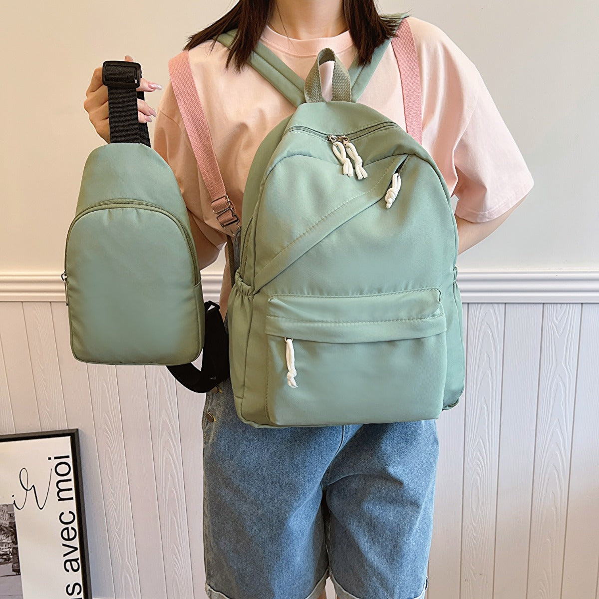 Cloth Backpack Bag and Sling Bag 2 Piece Set-Teresa&#39;s Fashionista LLC