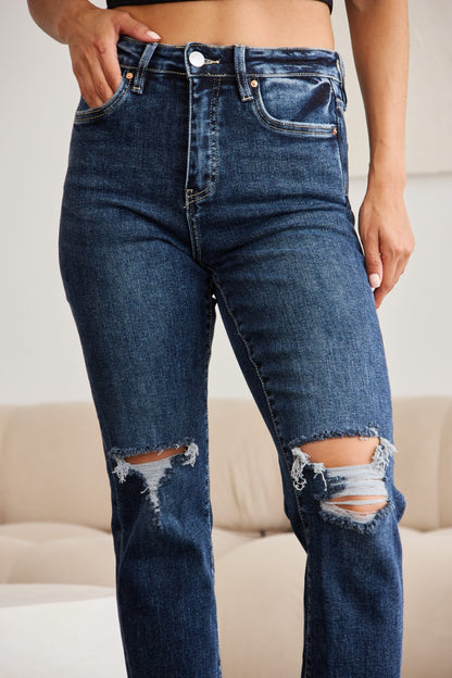 RFM Crop Dylan Full Size Tummy Control Distressed High Waist Raw Hem Jeans-Teresa&#39;s Fashionista LLC