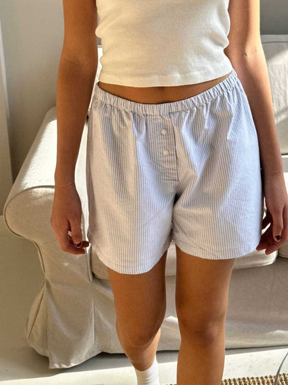 Striped Elastic Waist Shorts-Teresa&#39;s Fashionista LLC