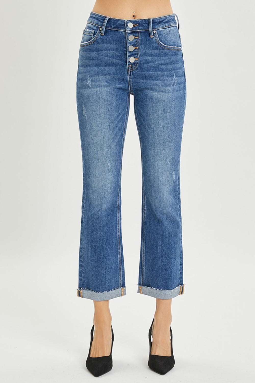 RISEN Full Size Button Fly Cropped Bootcut Jeans-Teresa&#39;s Fashionista LLC