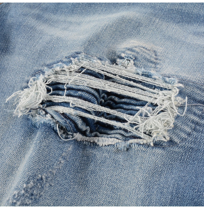 Men's Trendy Brand Frayed Denim Patch-Teresa&#39;s Fashionista LLC