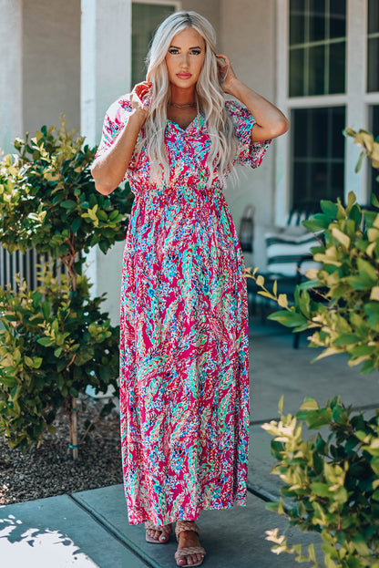 Multicolored V-Neck Maxi Dress-Teresa&#39;s Fashionista LLC