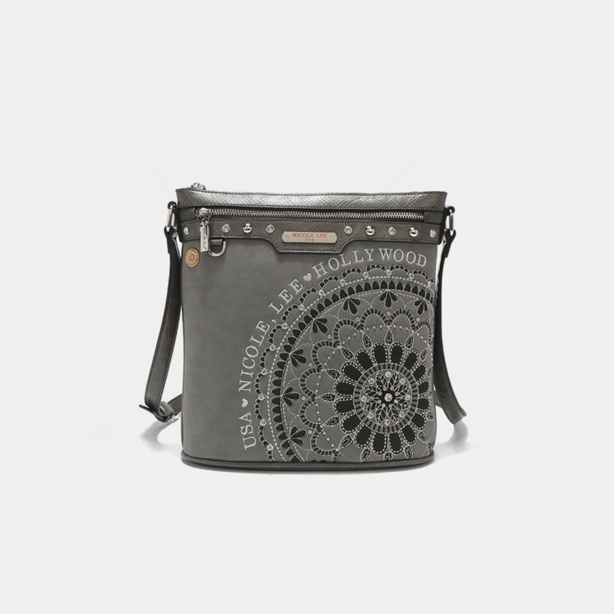 Nicole Lee USA Metallic Stitching Embroidery Inlaid Rhinestone Crossbody Bag-Teresa&#39;s Fashionista LLC