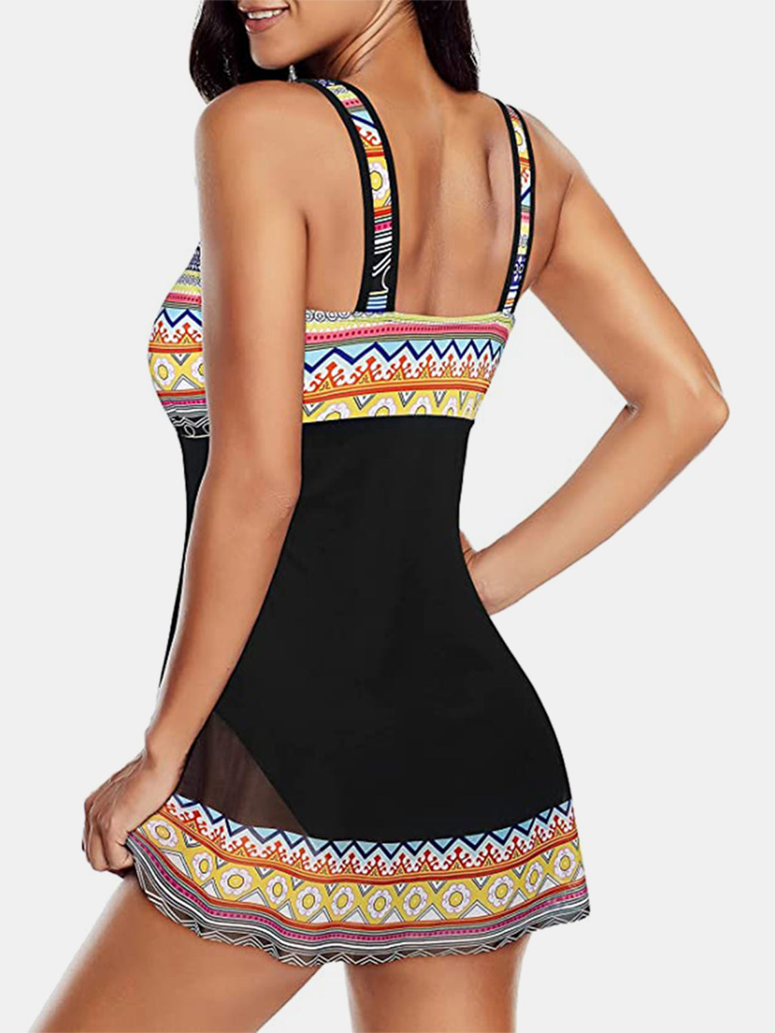 Geometric Wide Strap One-Piece Swimwear-Teresa&#39;s Fashionista LLC