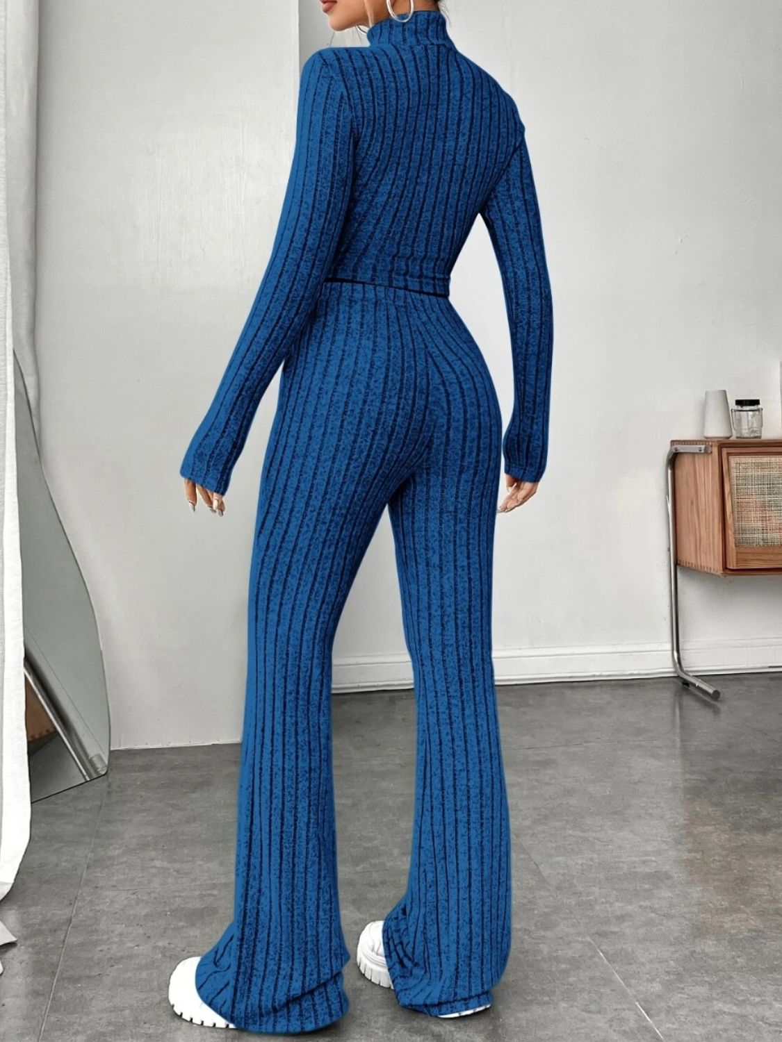 Ribbed Mock Neck Long Sleeve Top and Pants Set-Teresa&#39;s Fashionista LLC