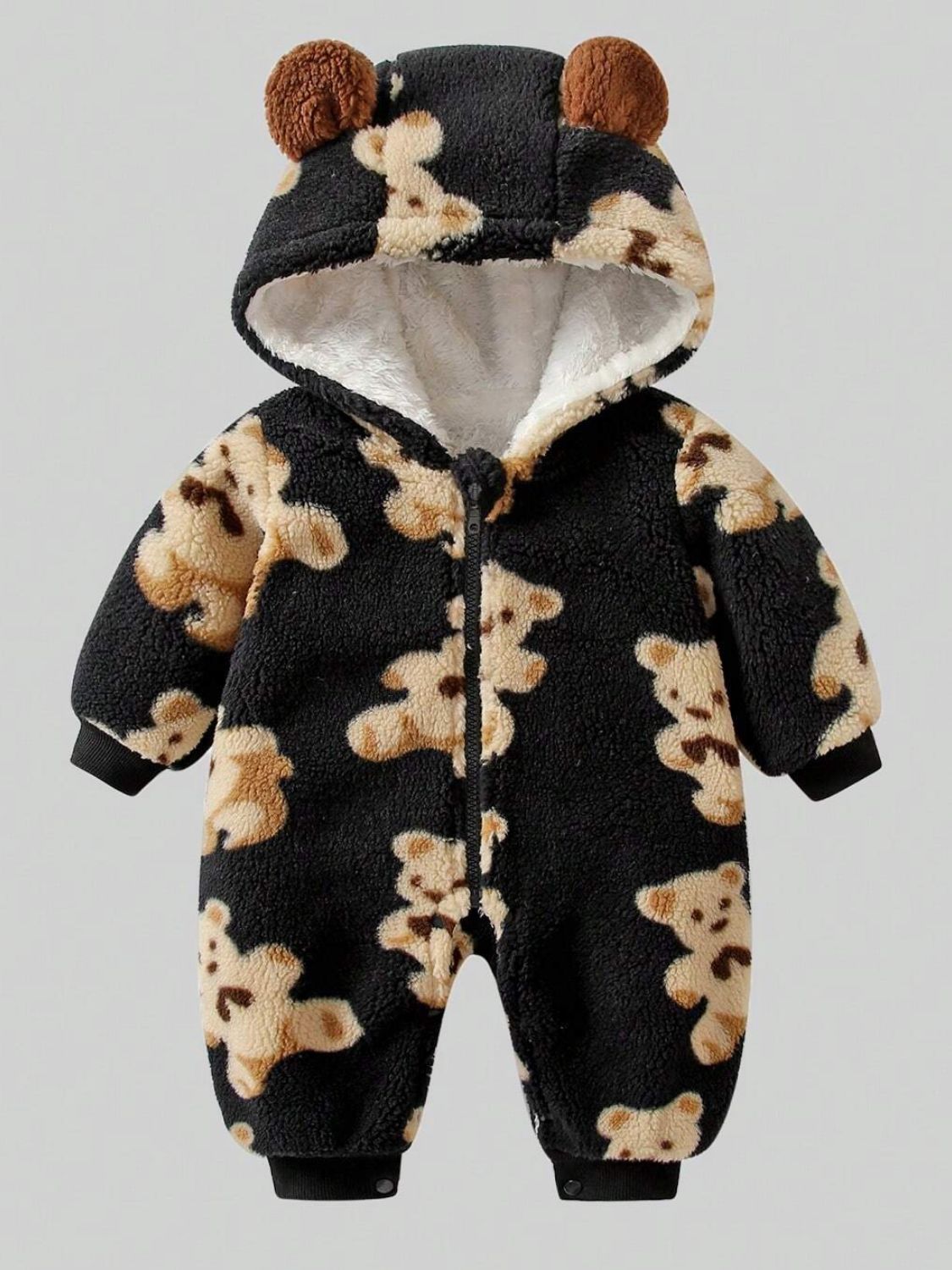 Bear Zip Up Long Sleeve Hooded Jumpsuit-Teresa&#39;s Fashionista LLC