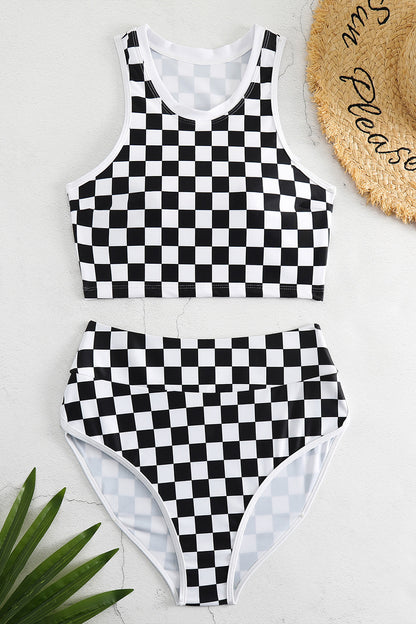 Checkered Wide Strap Two-Piece Swim Set-Teresa&#39;s Fashionista LLC