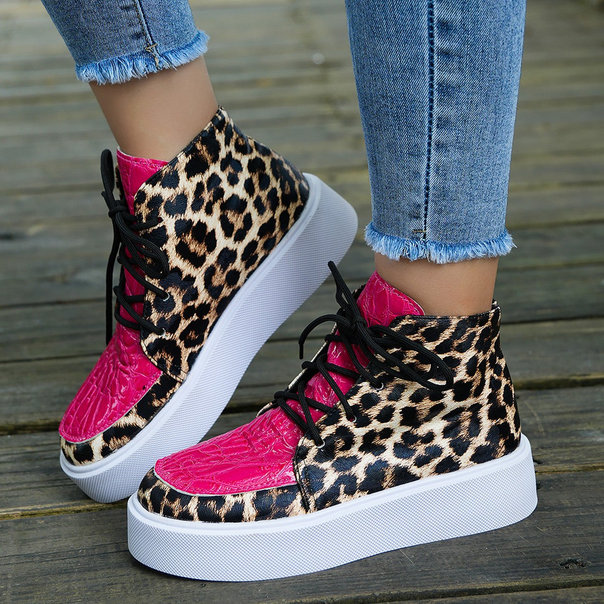 PU Leather Leopard Platform Sneakers-Teresa&#39;s Fashionista LLC