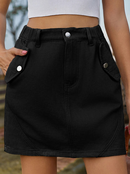 Pocketed Buttoned Mini Denim Skirt-Teresa&#39;s Fashionista LLC