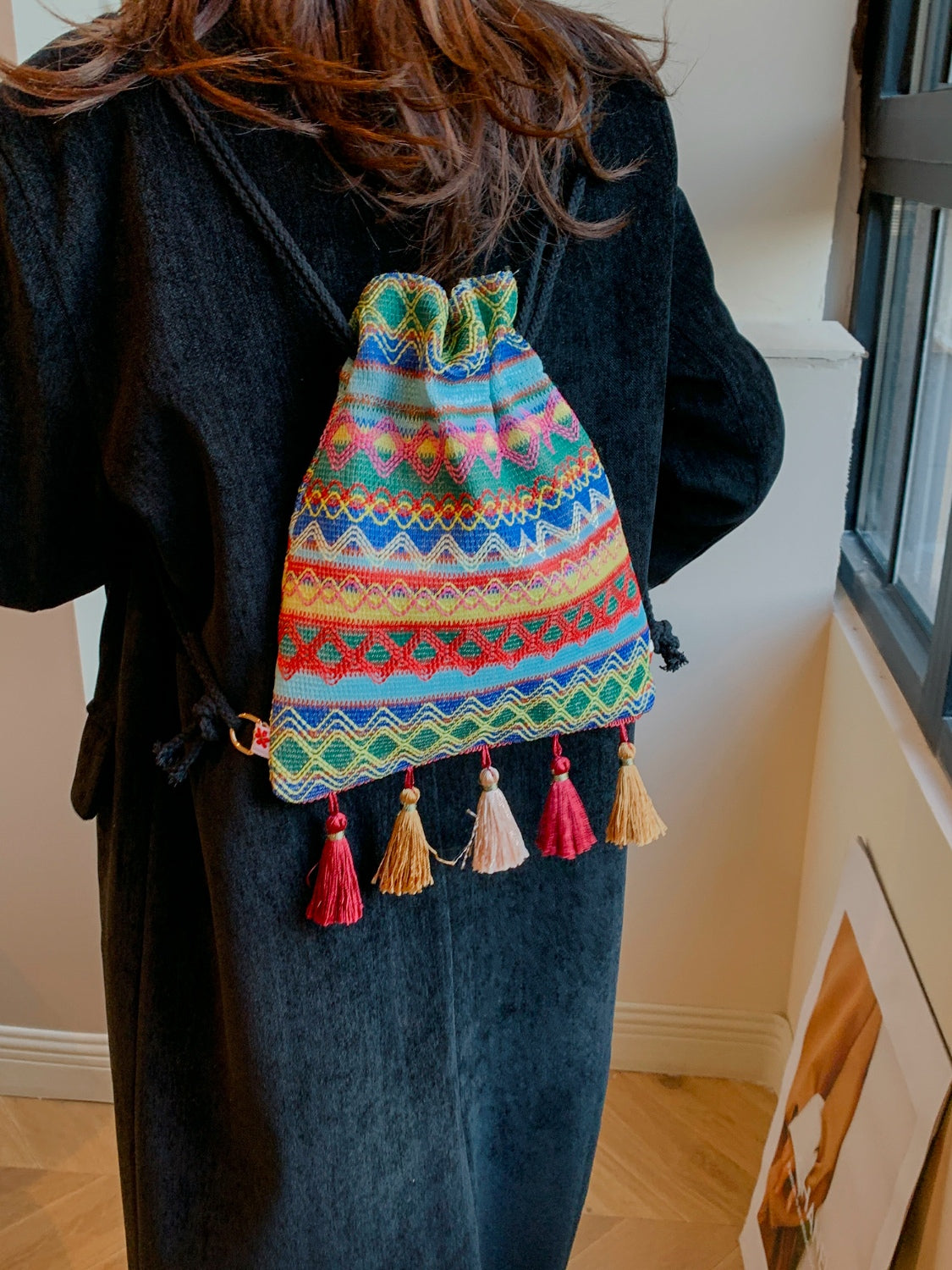 Tassel Geometric Canvas Backpack Bag-Teresa&#39;s Fashionista LLC