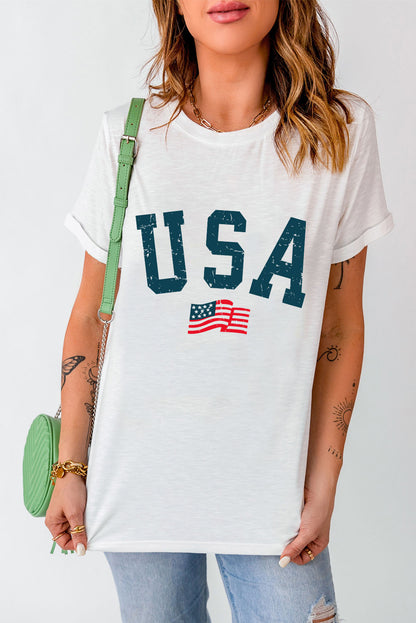 USA Round Neck Short Sleeve T-Shirt-Teresa&#39;s Fashionista LLC