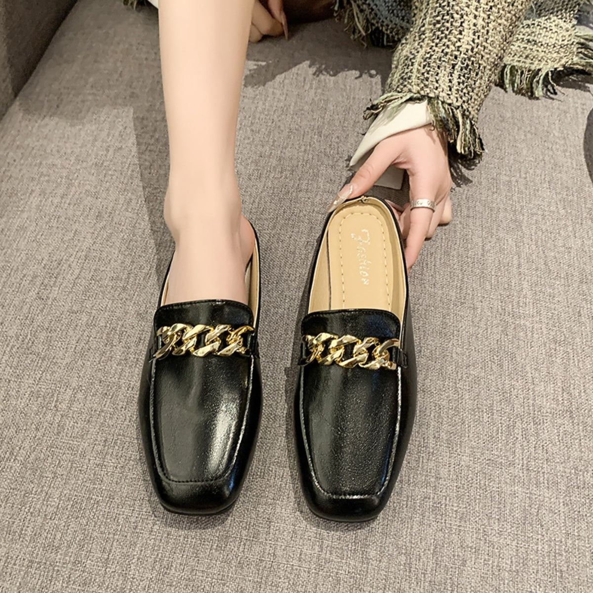 PU Leather Square Toe Flat Loafers-Teresa&#39;s Fashionista LLC