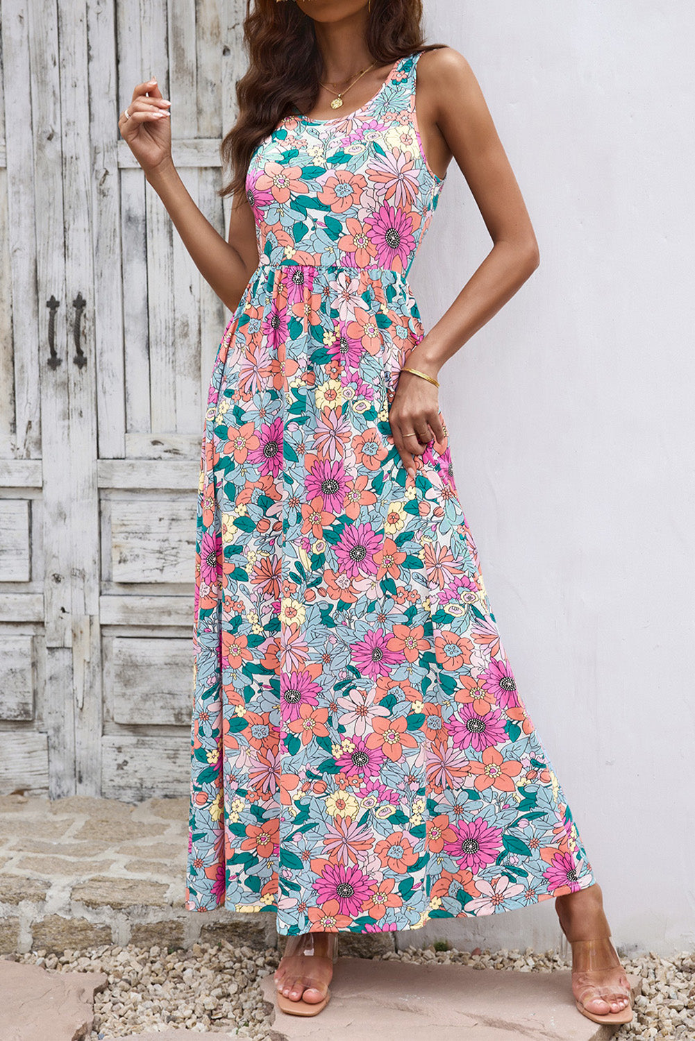 Round Neck Sleeveless Maxi Dress with Pockets-Teresa&#39;s Fashionista LLC